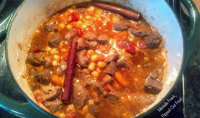 Moroccan Lamb Stew: an early photo. Loaded with flavor and easy to make on the stovetop or in the crockpot. Great over couscous or rice! #moroccanstew #moroccanlambstew #comfortfood #crockpot #slowcooker #flippedoutfood via @FlippedOutFood