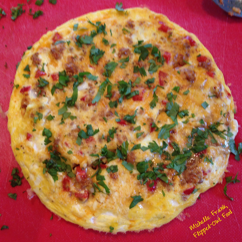 Easy Frittatas: a leftover chorizo-vegetable frittata with cheese and herbs.