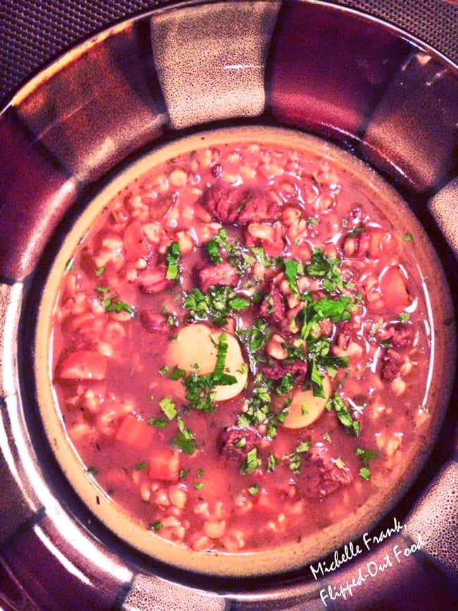 beef and barley stew serving