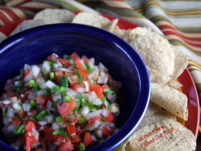 pico de gallo closeup with chips