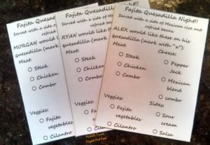 fajita quesadilla night menus