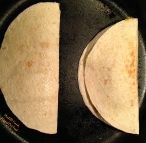 Fajita quesadillas cooking in the skillet