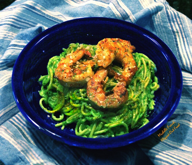 arugula spinach pesto with shrimp