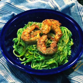 arugula-spinach pesto with shrimp
