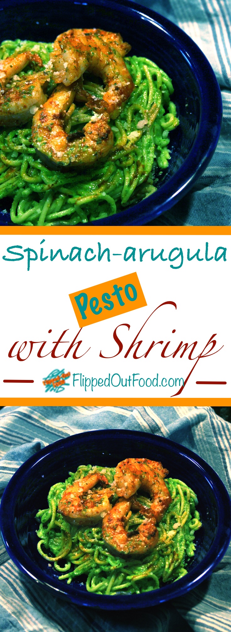 arugula-spinach pesto with shrimp
