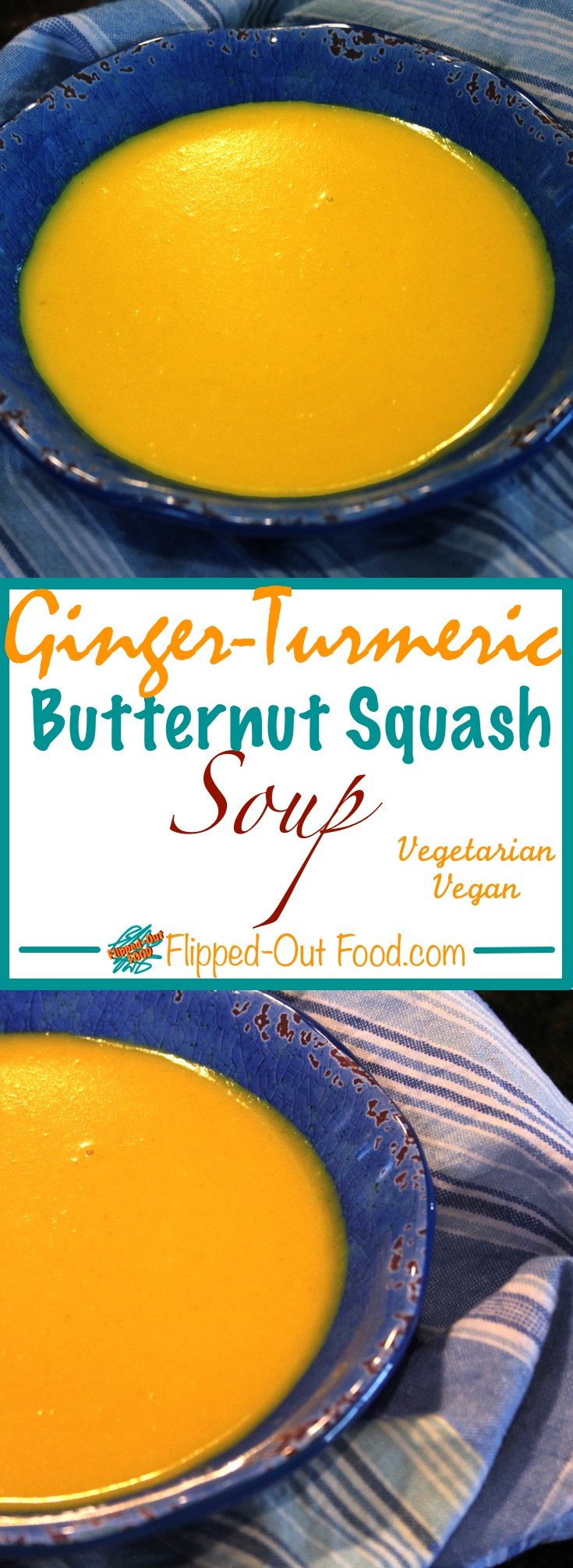 Ginger-Turmeric Butternut Squash Soup is a silky, delicious vegetarian/vegan dish that's perfect for a lunch or light dinner—with just a few ingredients!