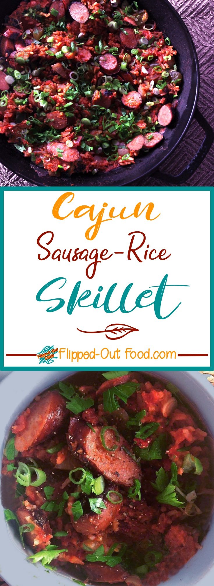 Cajun Sausage-Rice Skillet is a one-pot wonder of spicy rice, tomato and veggie-filled sauce, and delicious Andouille Sausage. A great go-to for weeknights!
