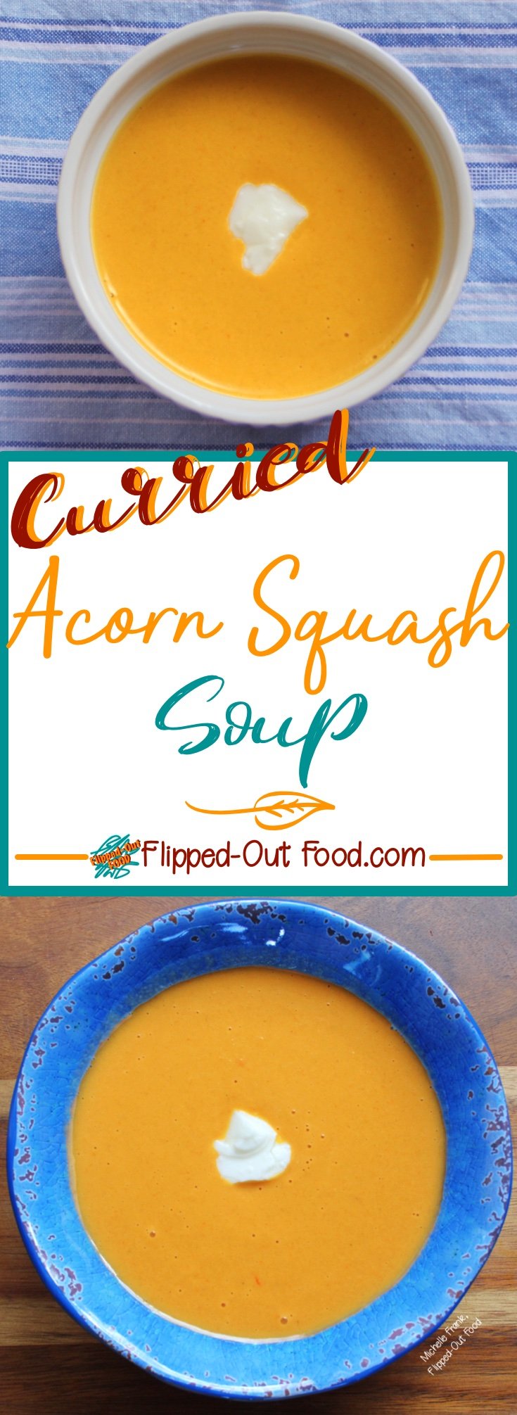 Curried Acorn Squash Soup is a delicious, healthy, vegetarian option for lunch or a light dinner. Or, serve it in shot glasses for a fun party appetizer.