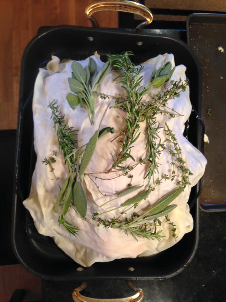 ultimate classic roast turkey in cheesecloth with herbs