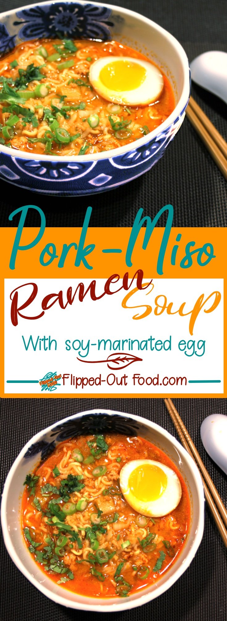 Pork-Miso Ramen Soup with Soy-Marinated Egg is the ultimate grown-up ramen noodle soup. The soy-marinated, soft-boiled egg is a delicious umami bomb that can be made in advance.