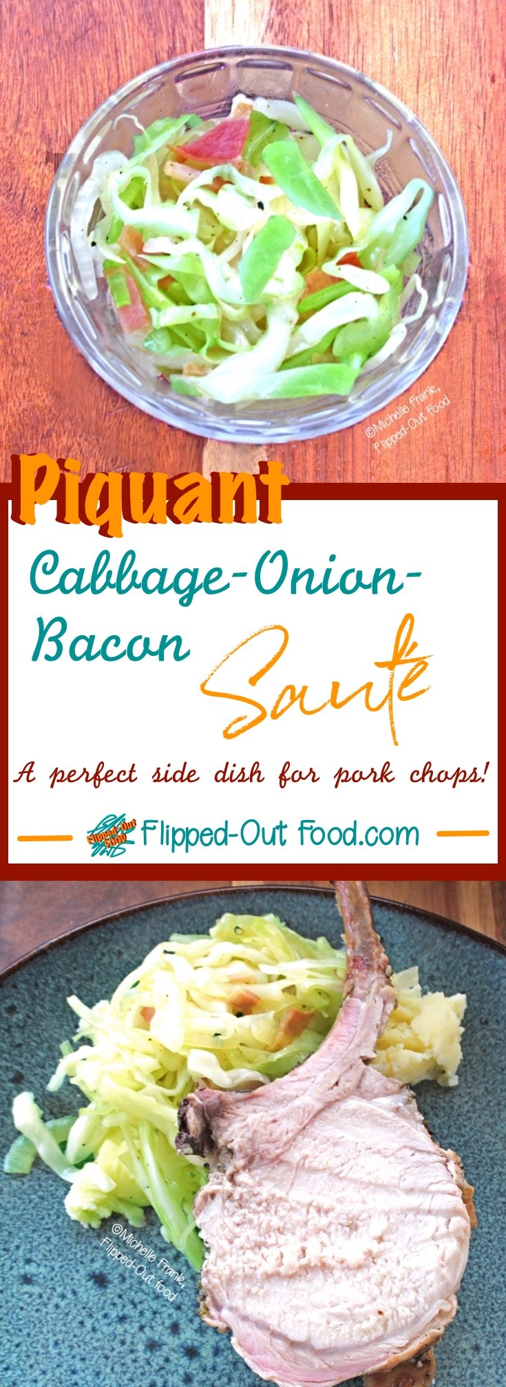Piquant Cabbage-Bacon-Onion Sauté is great alongside meat—especially pork. This tasty side has just a few healthy ingredients and comes together crazy fast. #sidedish #healthyfood #sauteedcabbage #cabbage