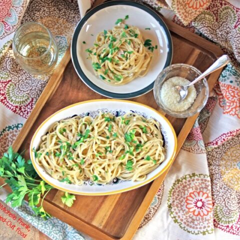 Pantry Linguine in Clam Sauce, possibly the foxiest meal to emerge almost entirely from your pantry. #datenight #romanticfood #pantrymeal #easydinner #italianfood #pasta via @FlippedOutFood