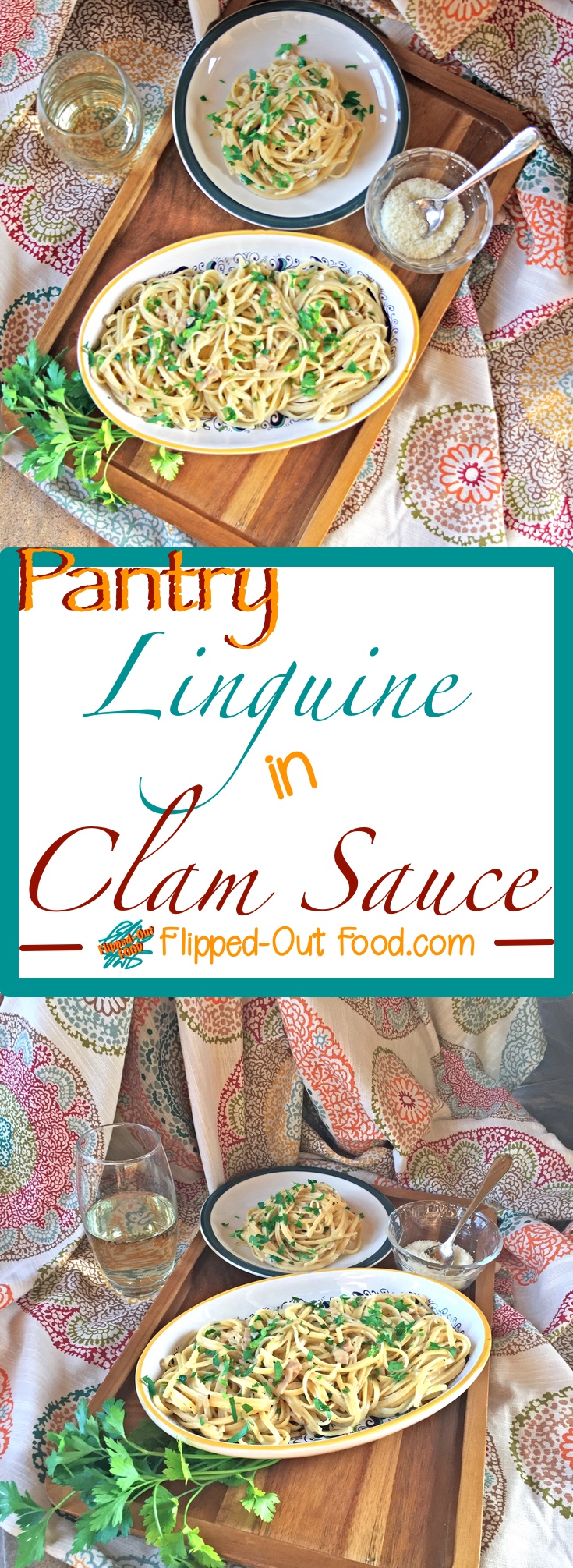 Pantry Linguine in Clam Sauce may just be the foxiest meal to emerge almost entirely from your pantry. Done in just about 20 minutes, this is one of my favorite dishes for Date Night when times are busy! #pasta #italianfood #pantrydinner #easydinner #datenight #romanticfood
