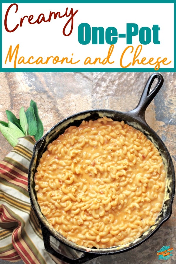 Creamy One-Pot Stovetop Macaroni and Cheese is creamy and decadent, but without a roux or actual cream. Just loads of cheesy flavor! #onepot #onepan #onpotmeal #onepanmeal #comfortfood #macaroniandcheese #flippedoutfood #stovetopmacaroniandcheese