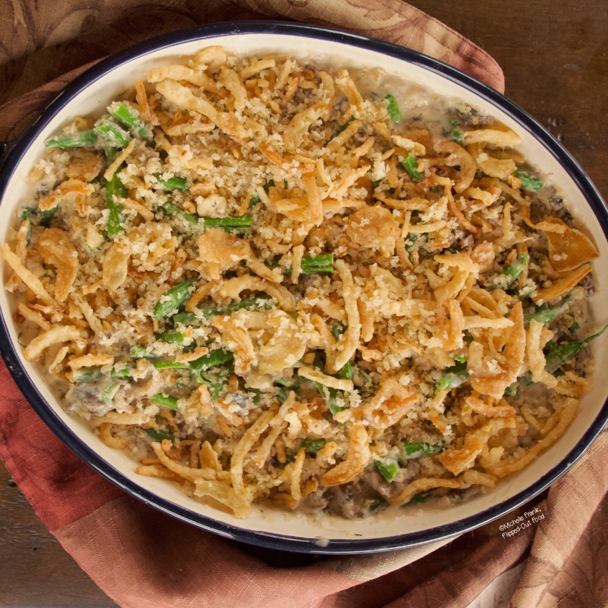 Make-ahead green bean casserole in baking dish