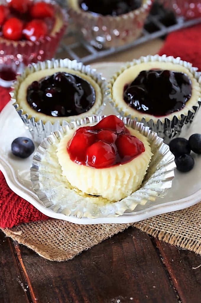 Red White & Blue Mini Cheesecakes, from The Kitchen is My Playground