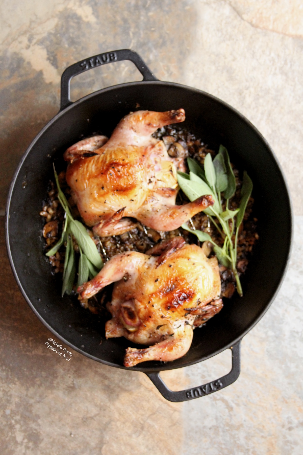 One-Pot Cornish Game Hens with Mushroom-Barley Pilaf: one of my small holiday dinner ideas