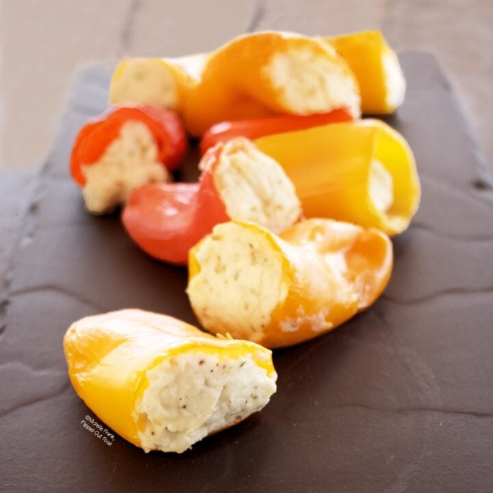 Side view of Sweet Peppers Stuffed with Goat Cheese