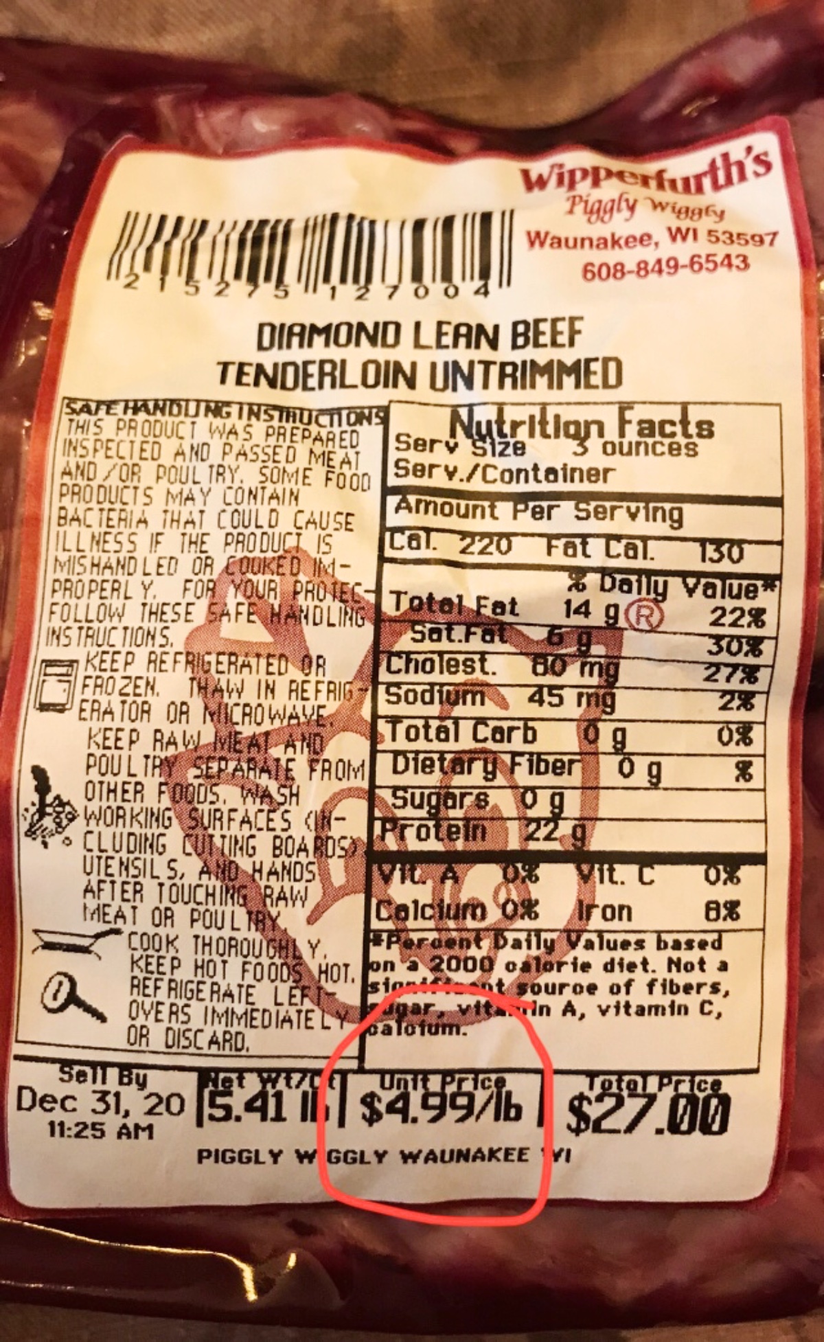 A ridiculously low price on a whole beef tenderloin: $4.99/lb!