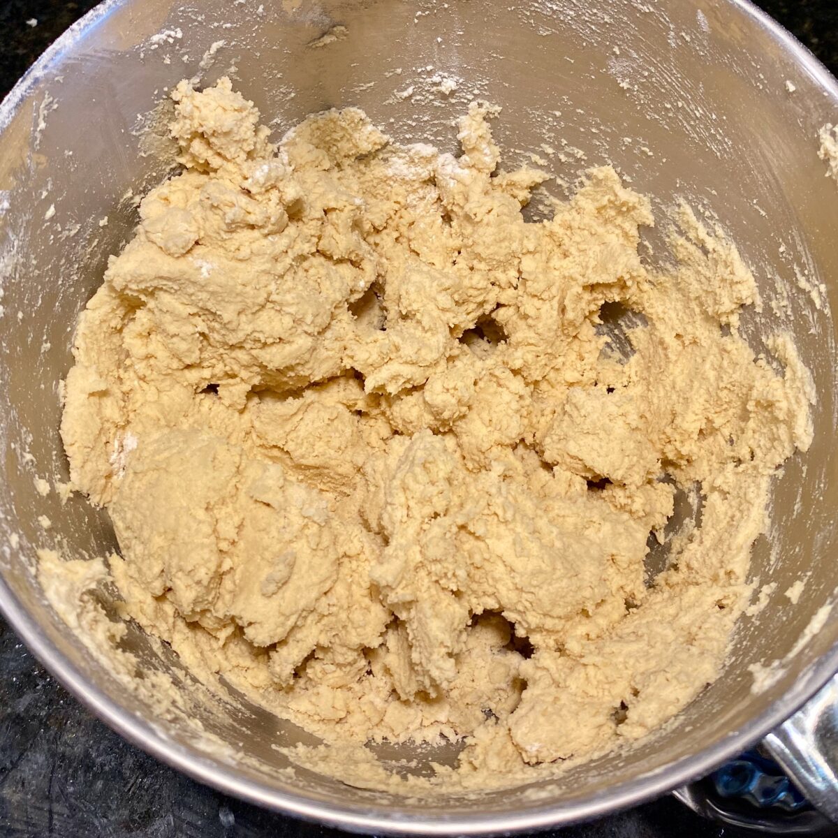 Cookie dough after the dry ingredients have been added to the wet ingredients.